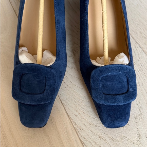 Ann Taylor Suede Buckle Pump Deep Sea Blue Heels Shoes Size 8 - Picture 7 of 10